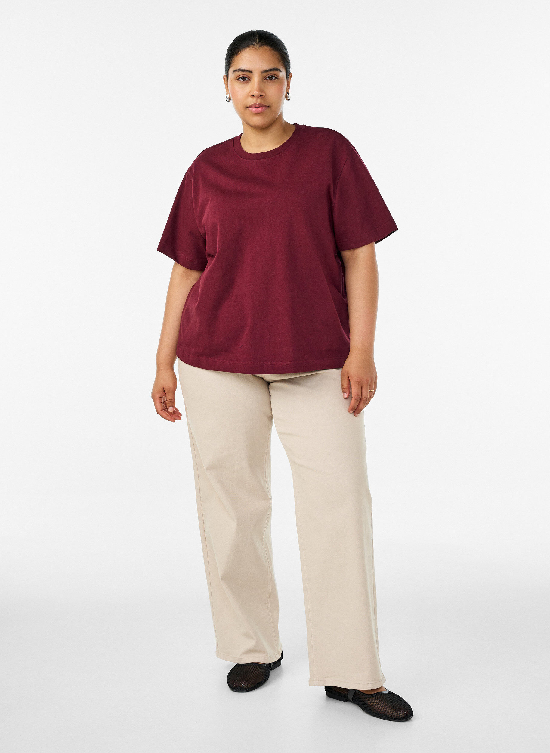 ZizziBoxy katoenen T-shirt, Rood, Model image number 1