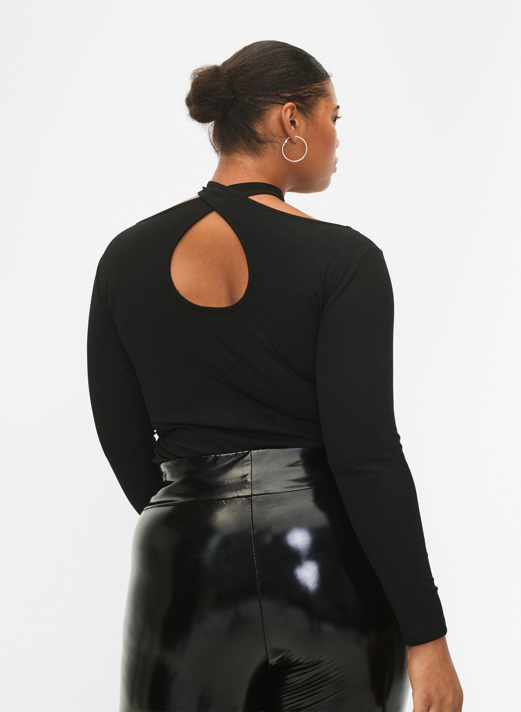 ZizziGesneden blouse met lange mouw, Black, Model image number 1