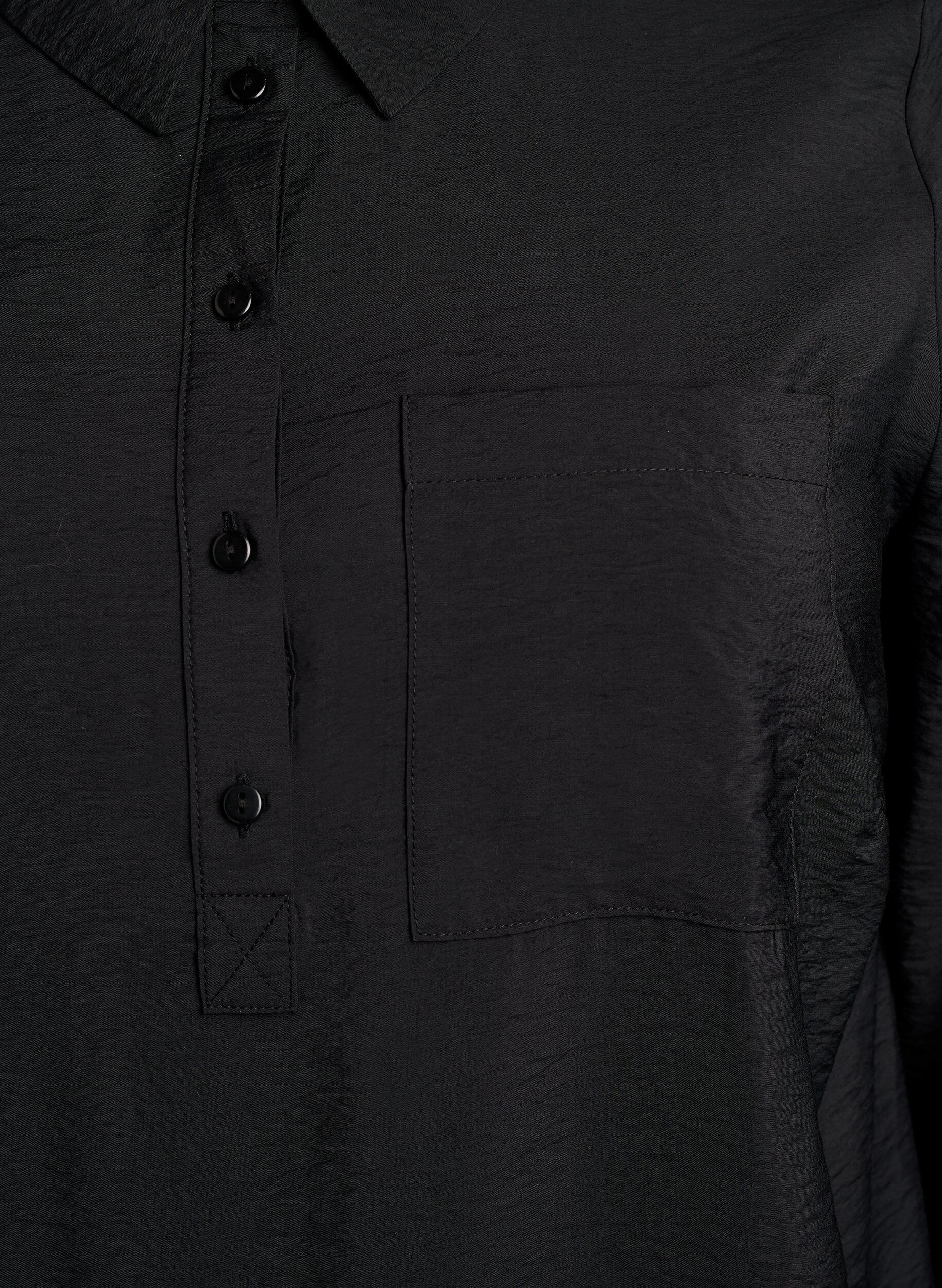 ZizziKorte jurk met kraag en borstzak, Zwart, Packshot image number 2