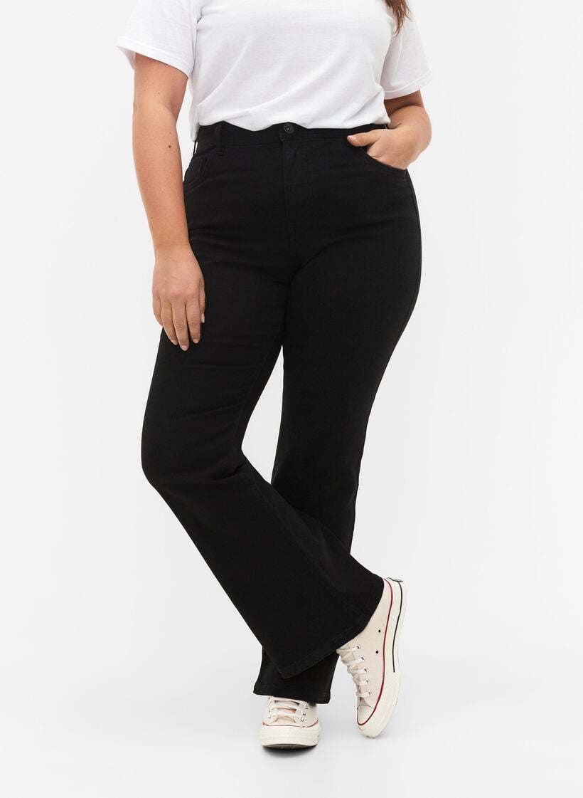 Jean taille haute avec coupe bootcut, Noir, Model image number 2