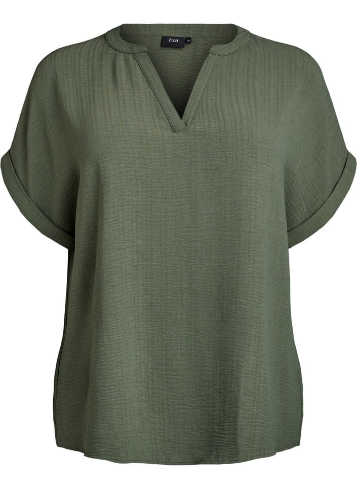 Luchtige blouse met korte mouwen, Groen, Packshot image number 0