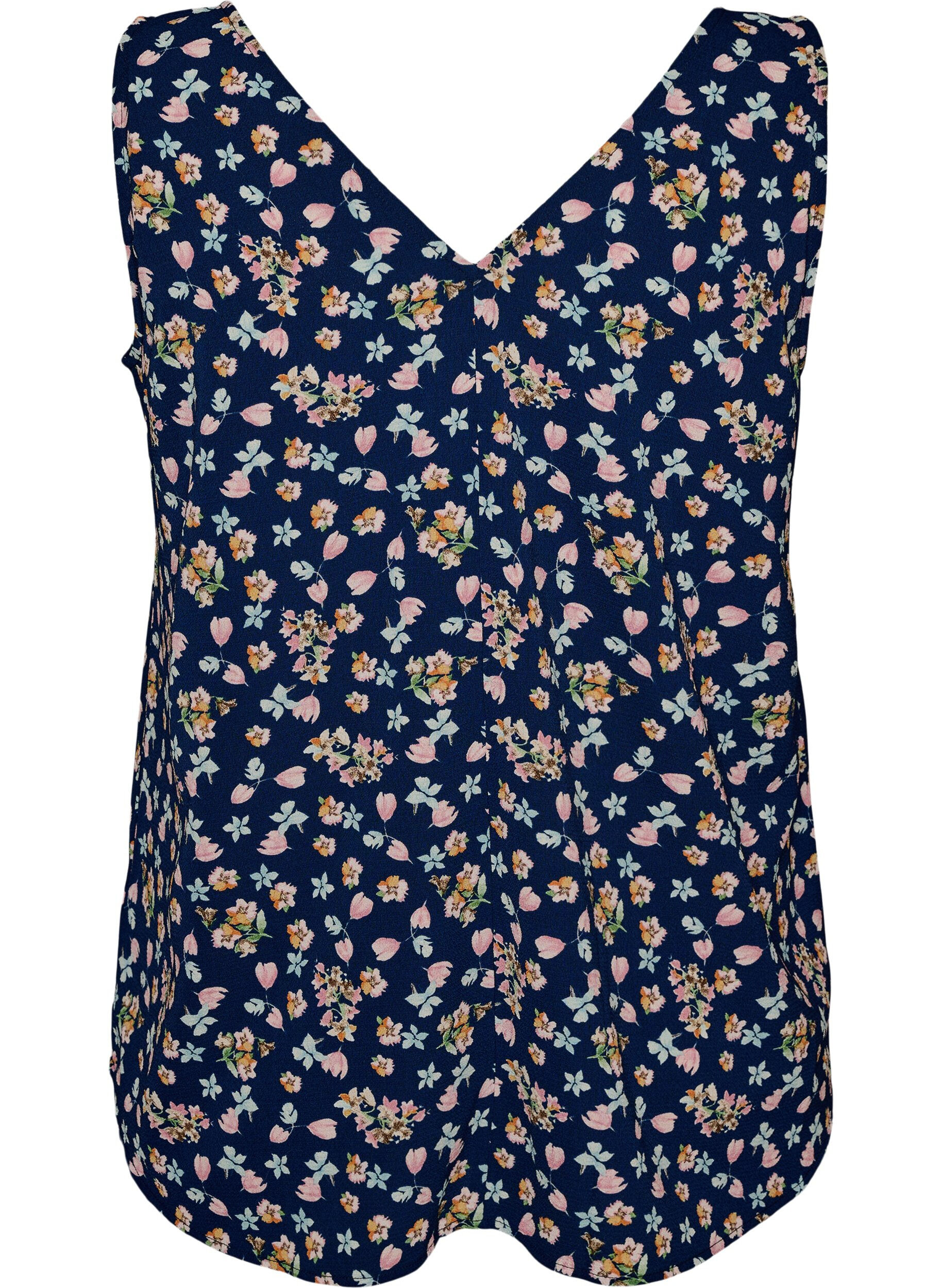 ZizziTop met print en V-hals, Blauw, Packshot image number 1