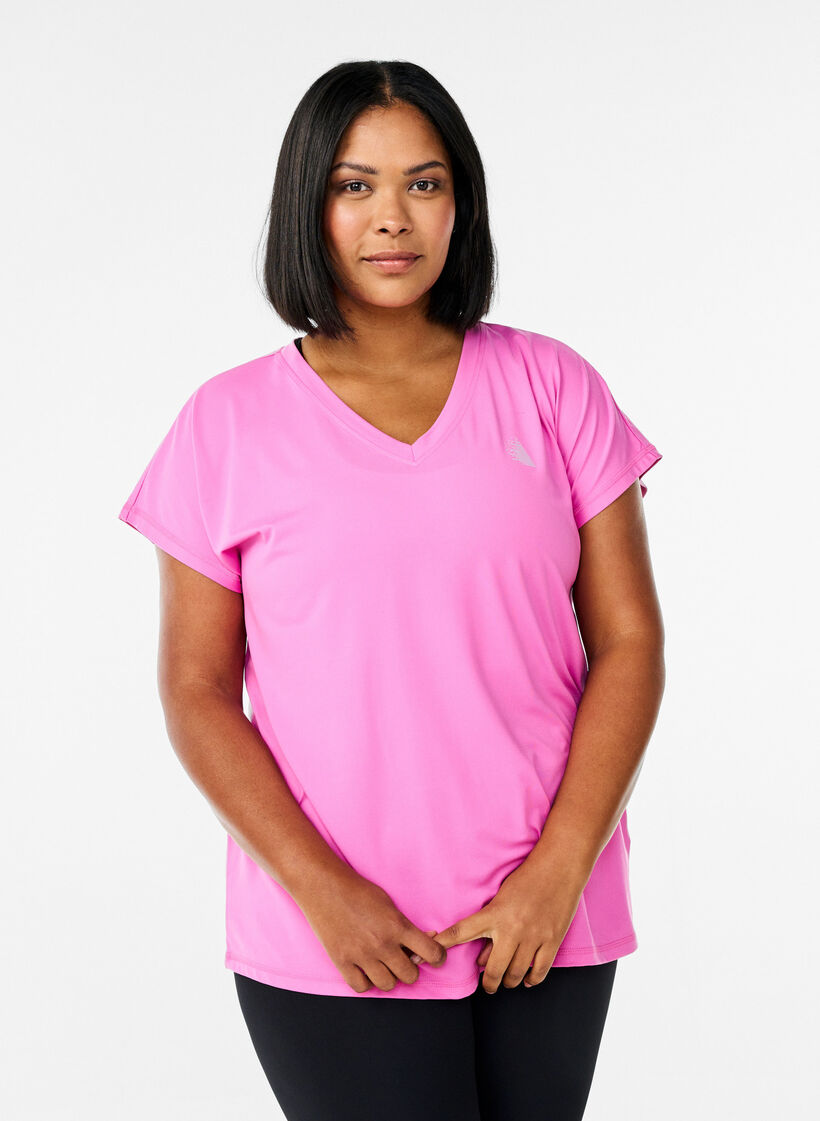 Losvallend trainings-T-shirt met V-hals, Roze, Model image number 0