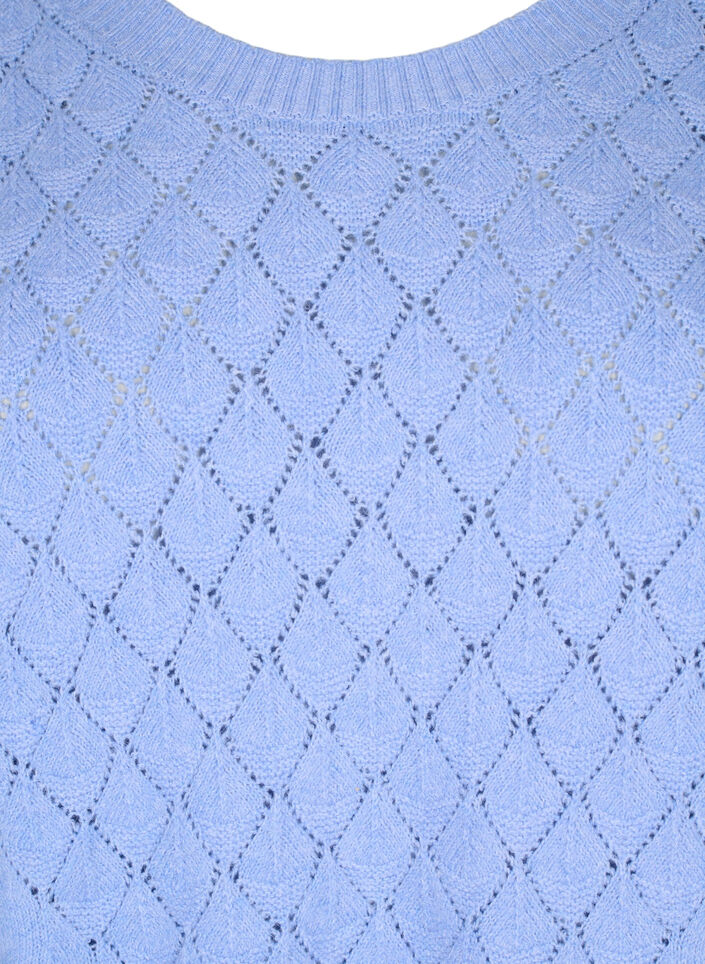 Chemisier tricoté à motif de dentelle, Cornflower Blue Mel., Packshot image number 2