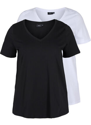 T-shirt basiques 2-pack en coton, Black/Bright W, Packshot image number 0