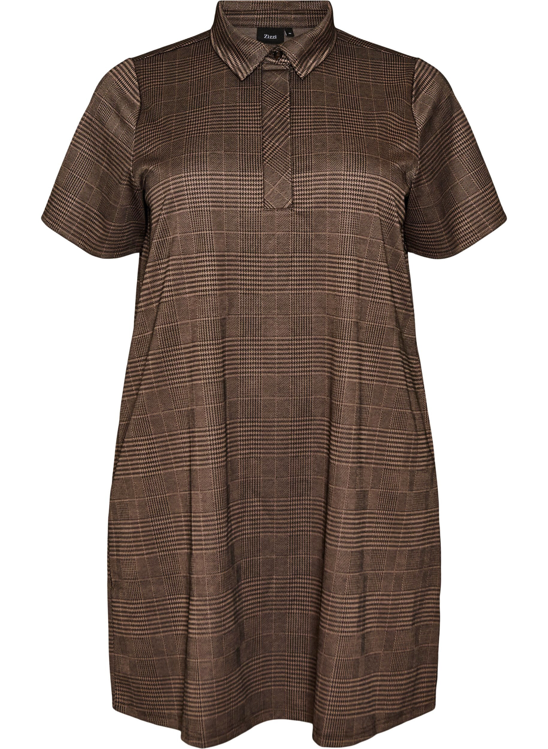 ZizziRobe courte &agrave; carreaux avec un col de chemise, Marron, Packshot image number 0