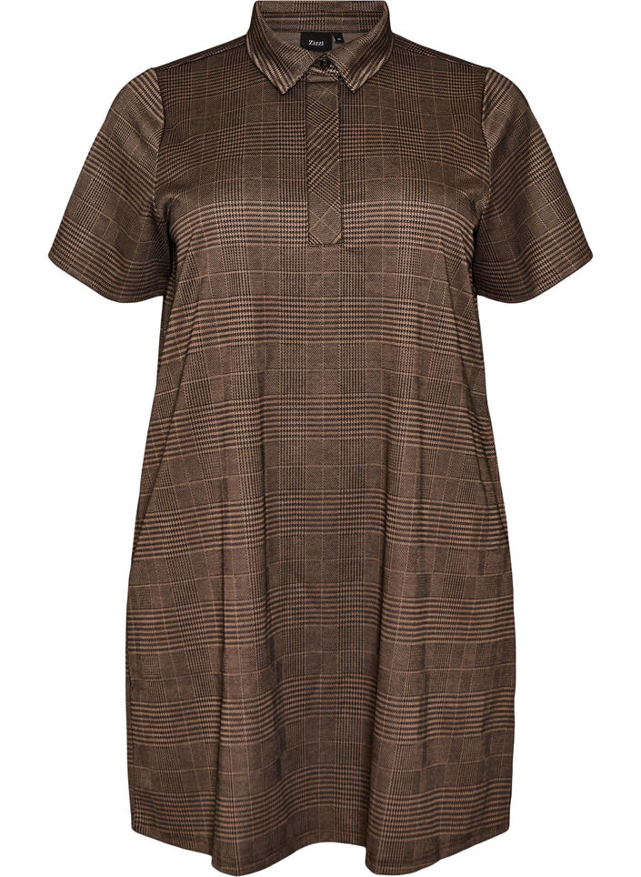 Robe courte &agrave; carreaux avec un col de chemise, Marron, Packshot image number 0