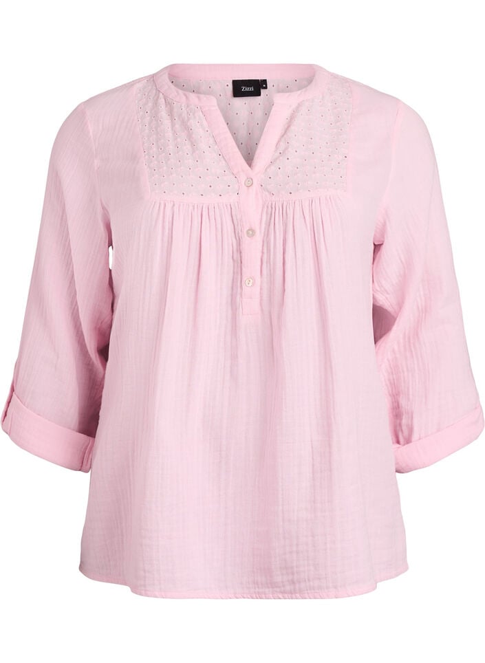 Blouse in katoenen mousseline met broderie anglaise, Roze, Packshot image number 0