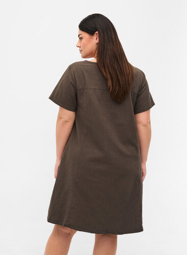 Robe à manches courtes en coton, Khaki Green, Model image number 1