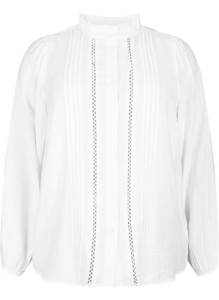 Viscose overhemdblouse met rucheskraag, Bright White, Packshot image number 0