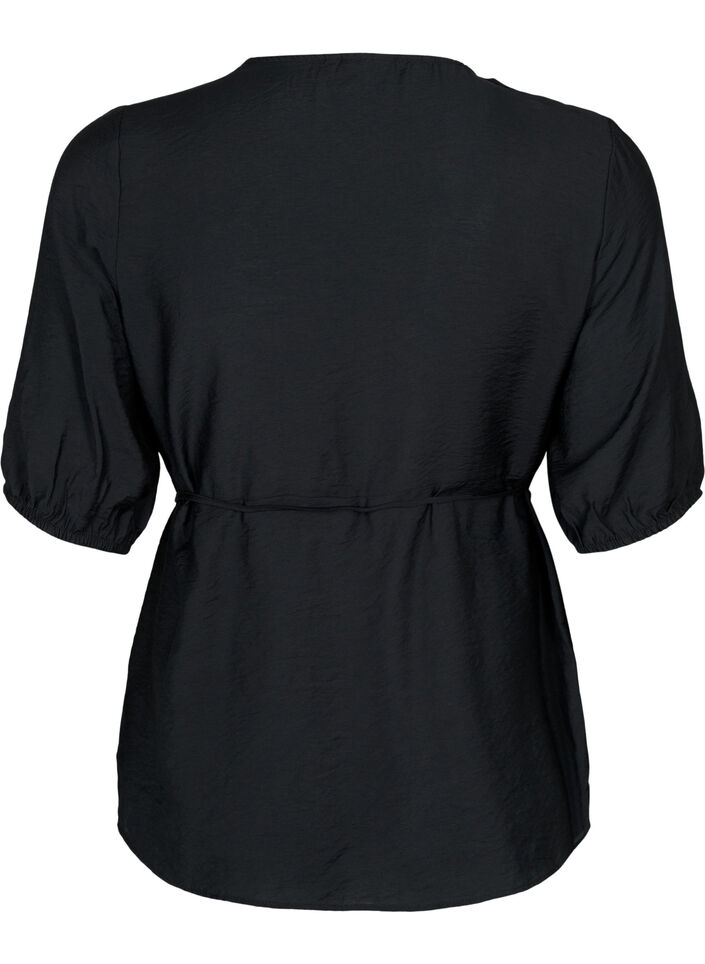 Wikkelblouse van Viscose met korte mouw, Black, Packshot image number 1