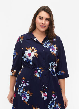 FLASH - Robe chemise avec imprimé, Big Blue Flower, Model image number 2