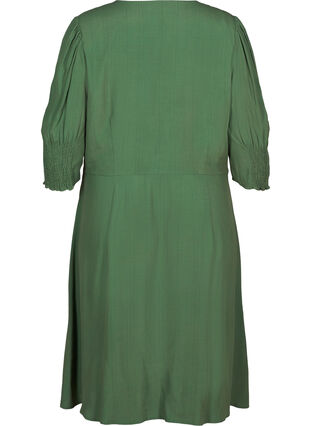Viscose jurk met 3/4 mouwen, Dark Ivy, Packshot image number 1