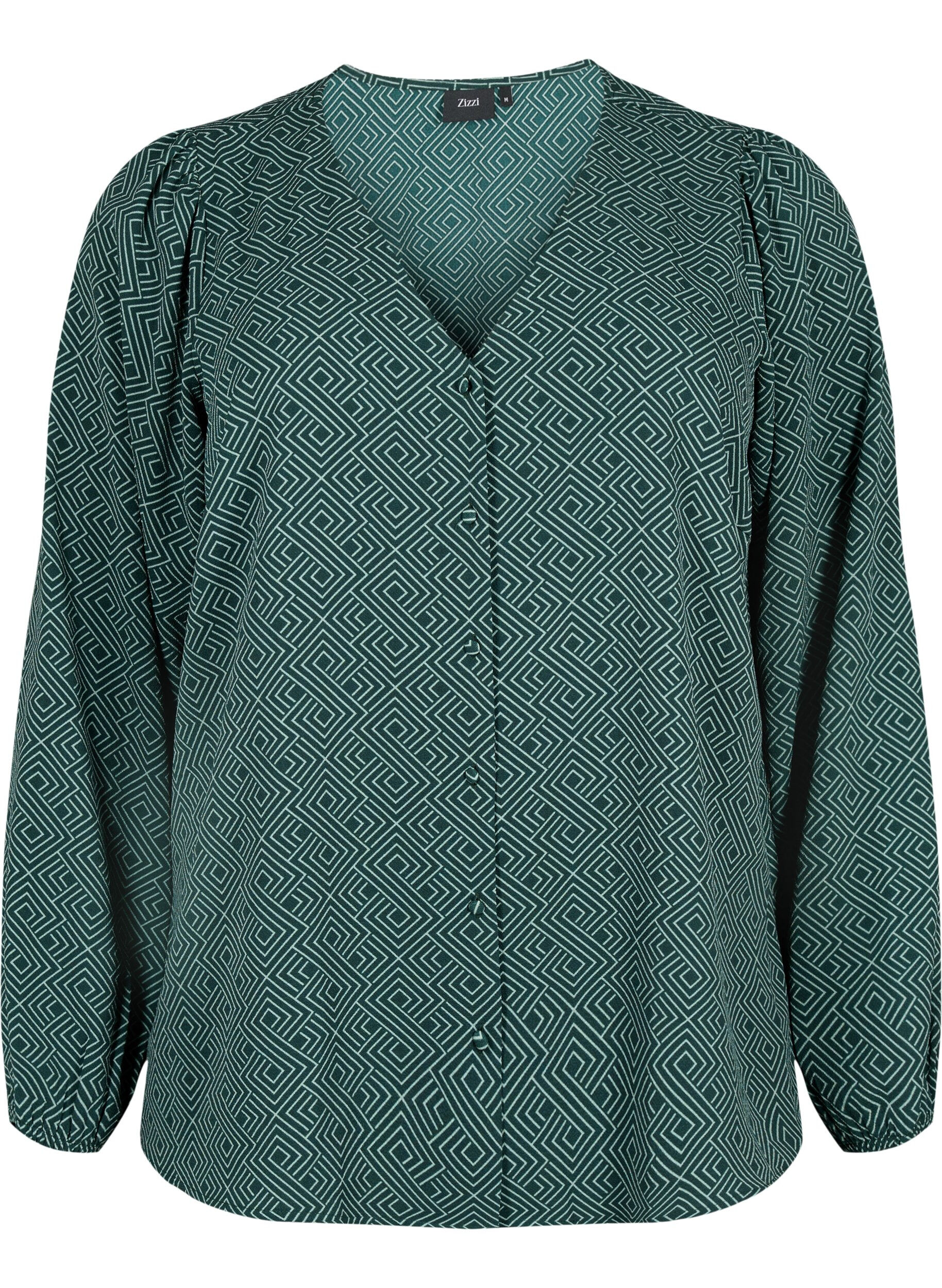 Zizzi Blouse avec col en V et imprim&eacute;, Scarab Graphic AOP, Packshot image number 0