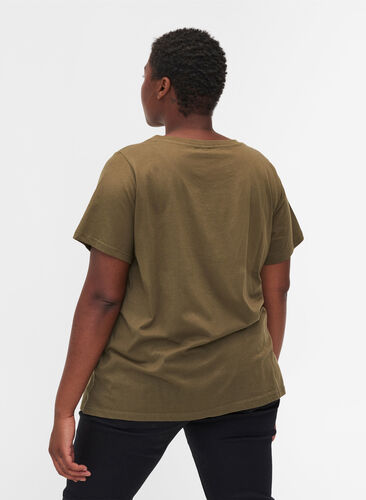 Biologisch katoenen t-shirt met print details, Ivy Green, Model image number 1