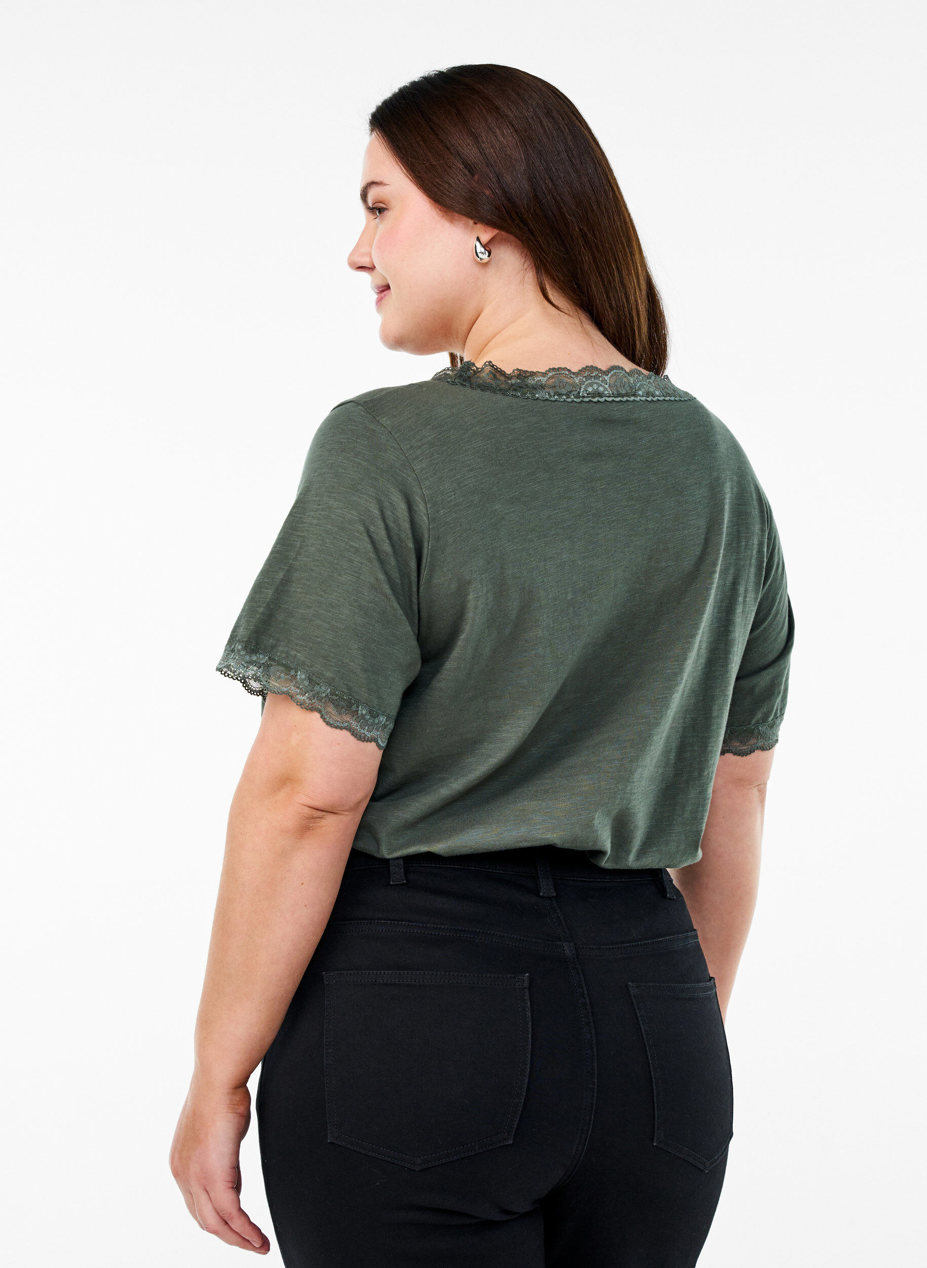 ZizziT-shirt met kanten rand, Groen, Model image number 2