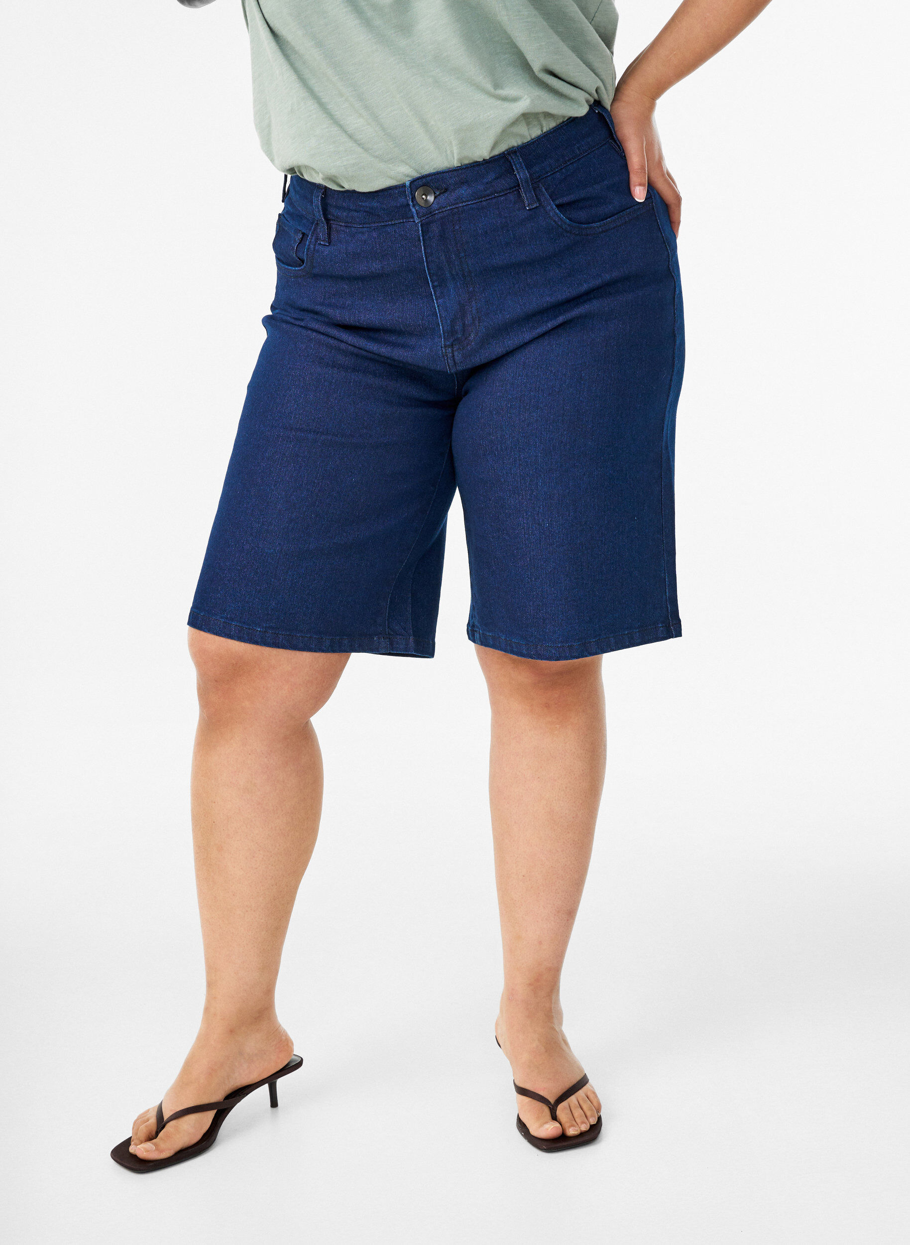 ZizziLosse denim shorts met hoge taille, Blauw, Model image number 3