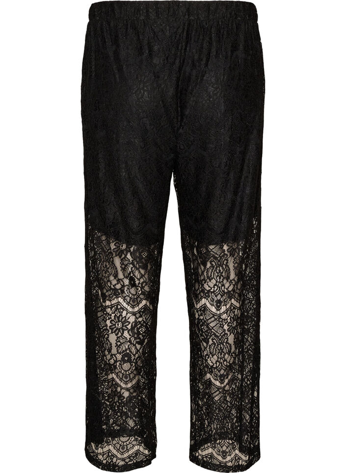 Kanten broek met rechte pijpen en een binnenbroekje, Zwart, Packshot image number 1