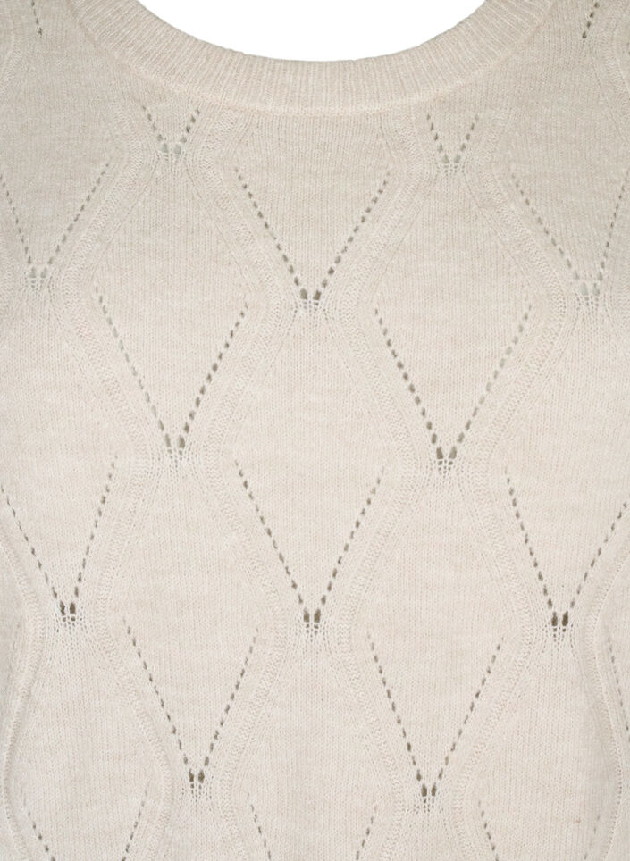 Gebreide jurk met lange mouwen en gaatjespatroon, Birch Mel., Packshot image number 2