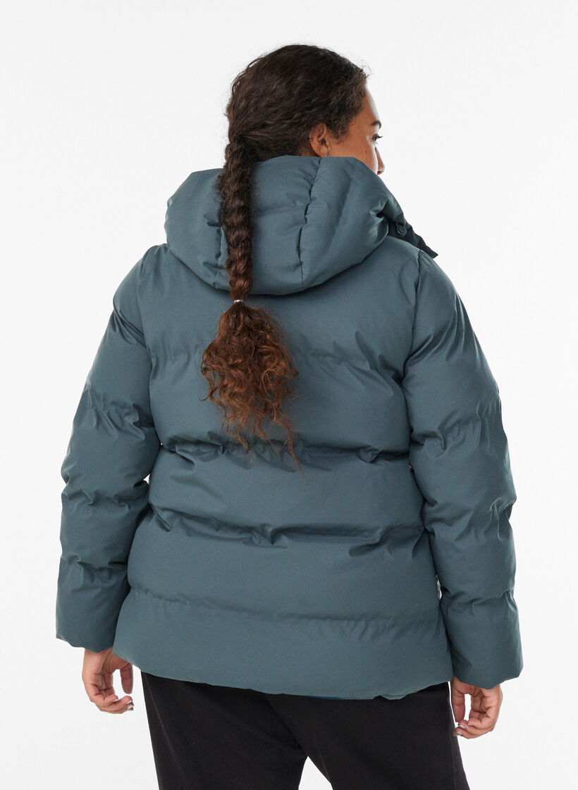 Doudoune courte avec capuche amovible, Vert, Model image number 2