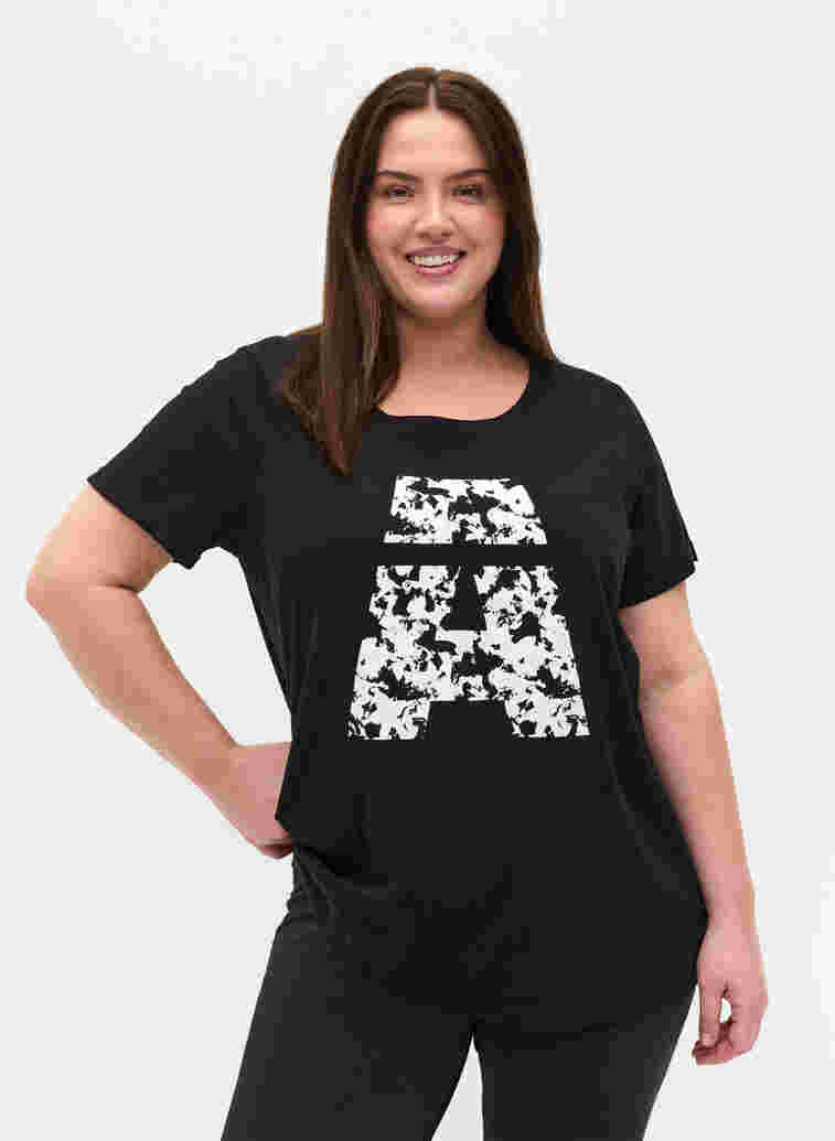 T-shirt de sport avec imprimé, Black Big A, Model