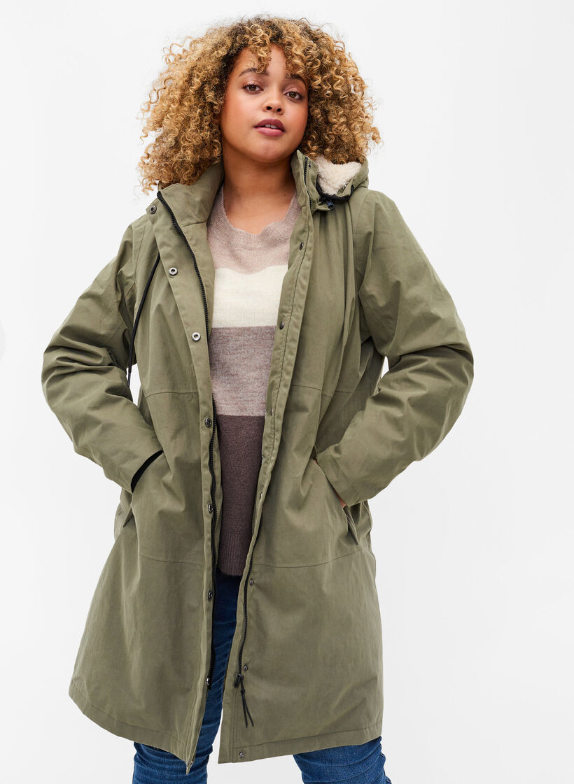 Veste imperméable avec capuche amovible, Dusty Olive, Model image number 0