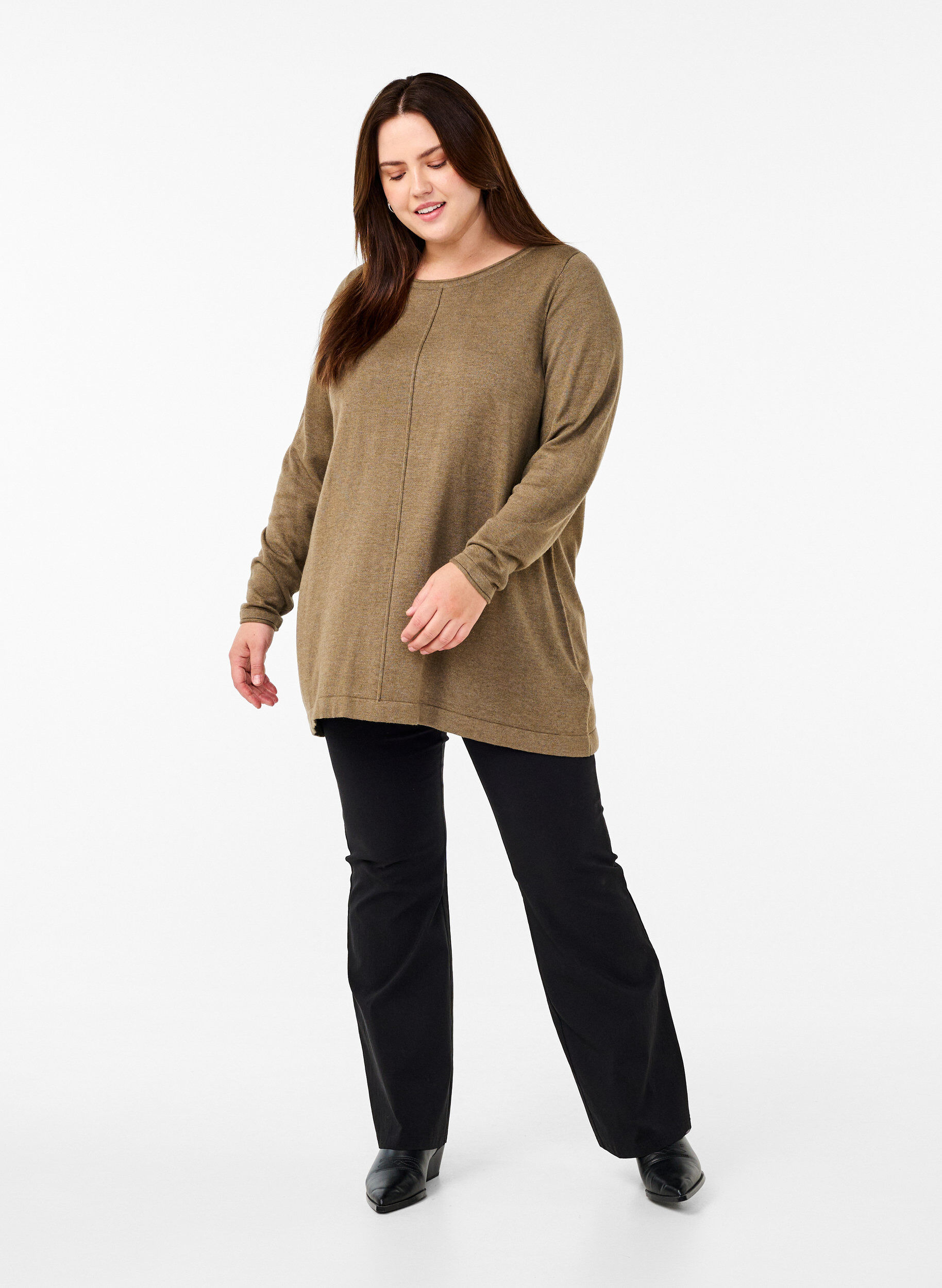 ZizziGebreide blouse gemaakt van katoen en viscose., Groen, Model image number 1