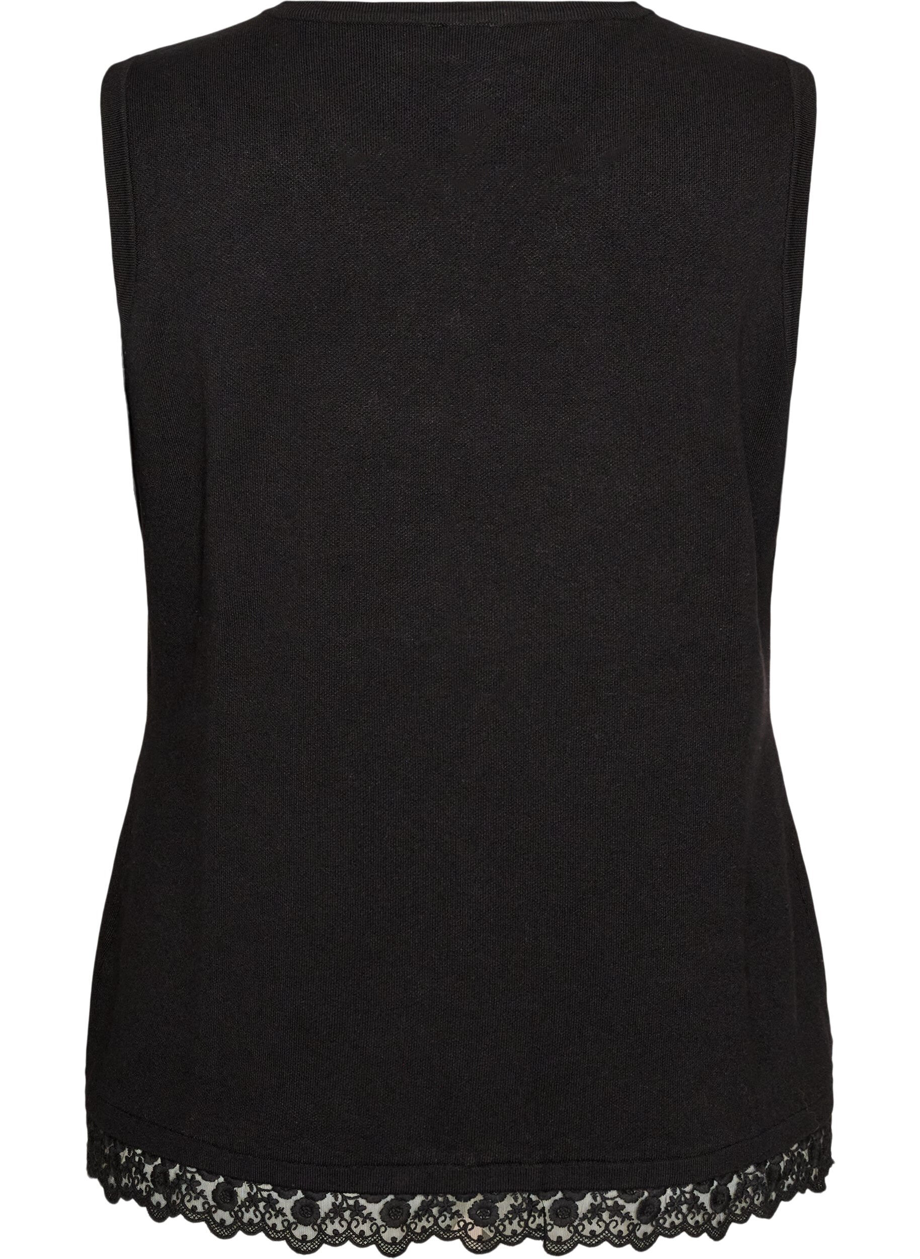ZizziD&eacute;bardeur en maille avec bordure en dentelle, Noir, Packshot image number 1