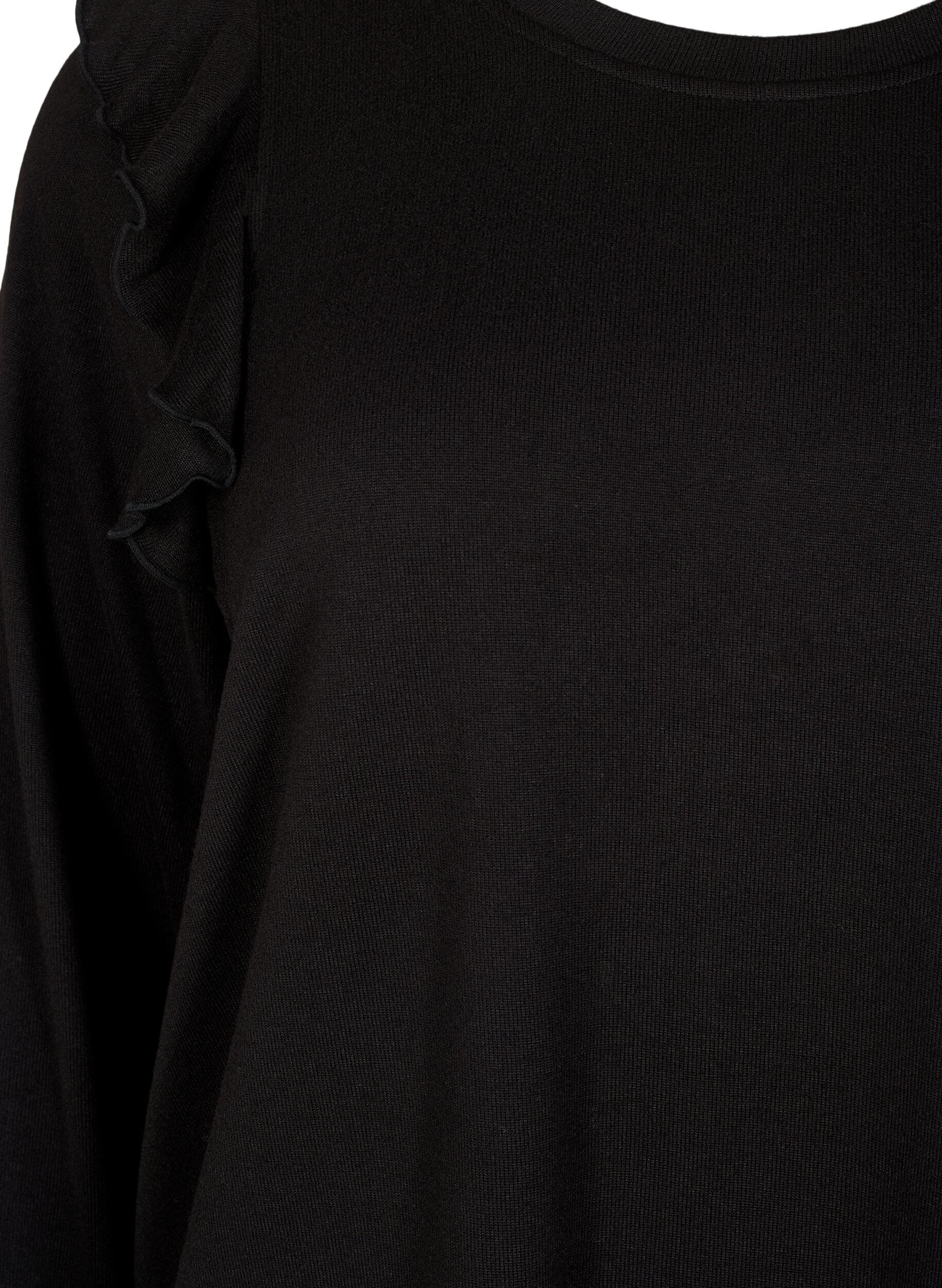 Zizzi Blouse met lange mouwen en ruches, Black, Packshot image number 2