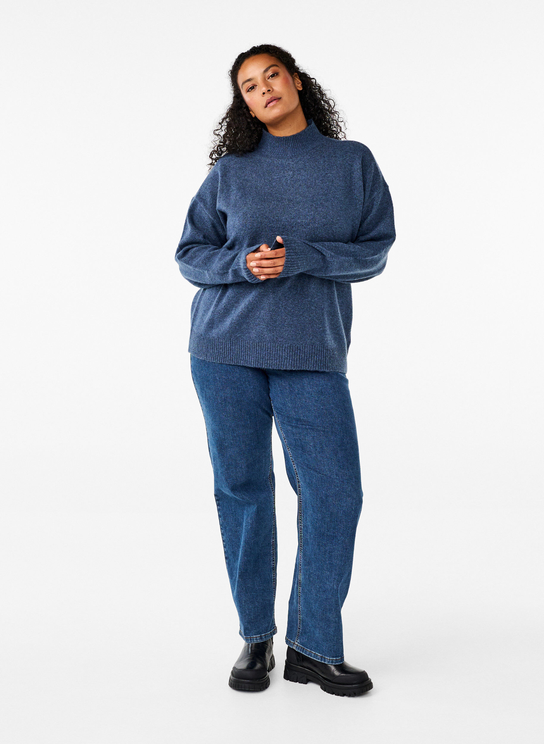 ZizziGebreide wollen blouse met hoge hals, Bering Sea Mel., Model image number 2