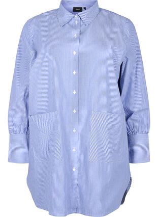 Chemise rayée ample en coton, Baja Blue Stripe, Packshot image number 0