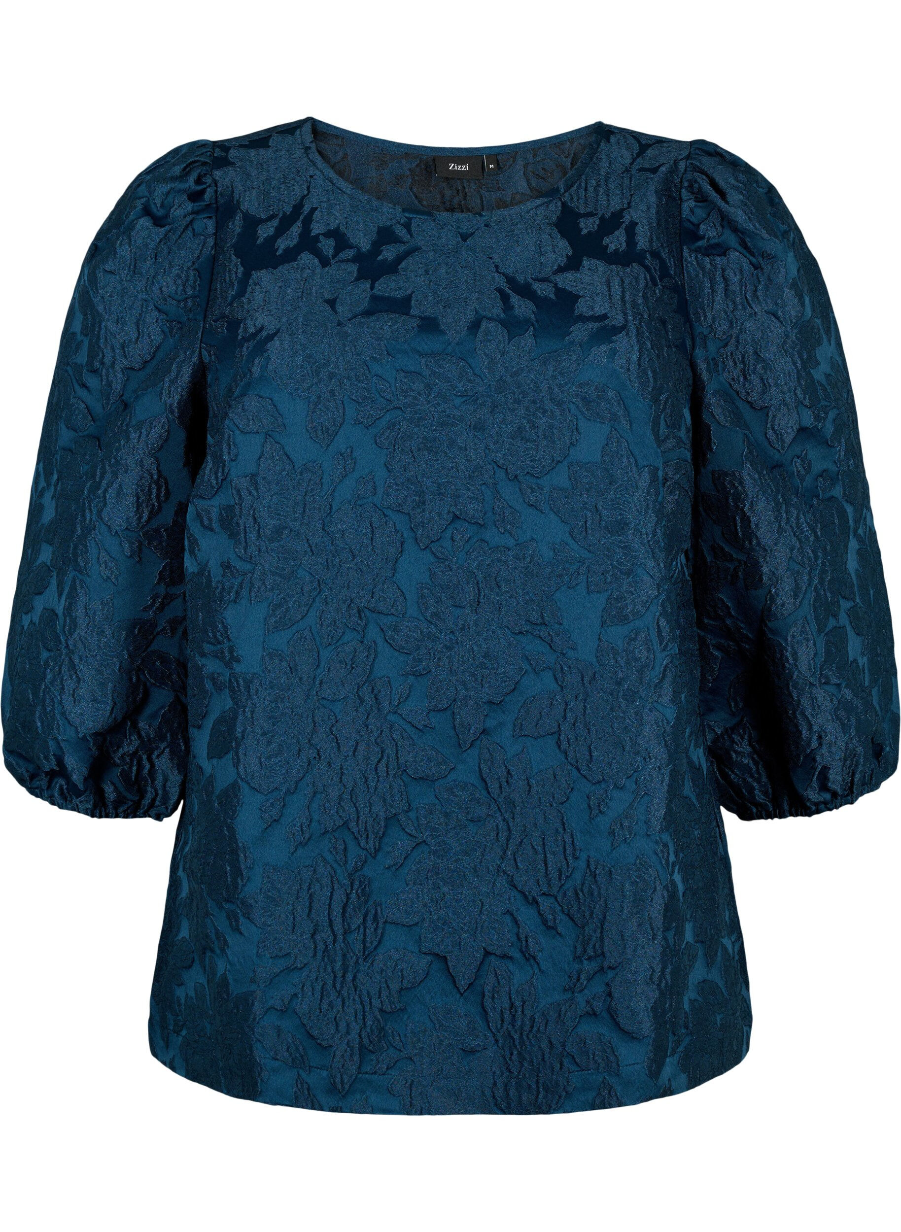 Zizzi Blouse jacquard avec manches 3/4, Titan, Packshot image number 0