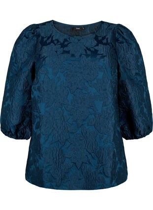 Jacquard blouse met 3/4 mouwen, Titan, Packshot image number 0