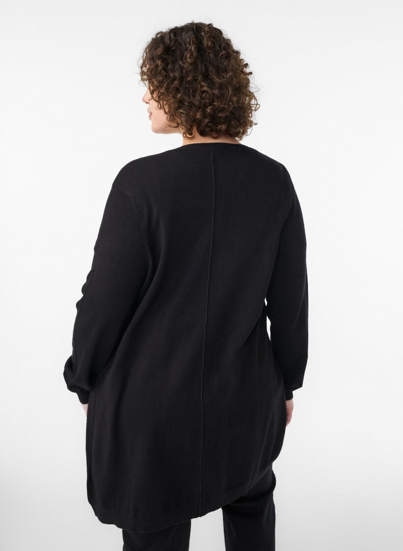 Lang gebreid vest in viscosemix, Zwart, Model image number 2