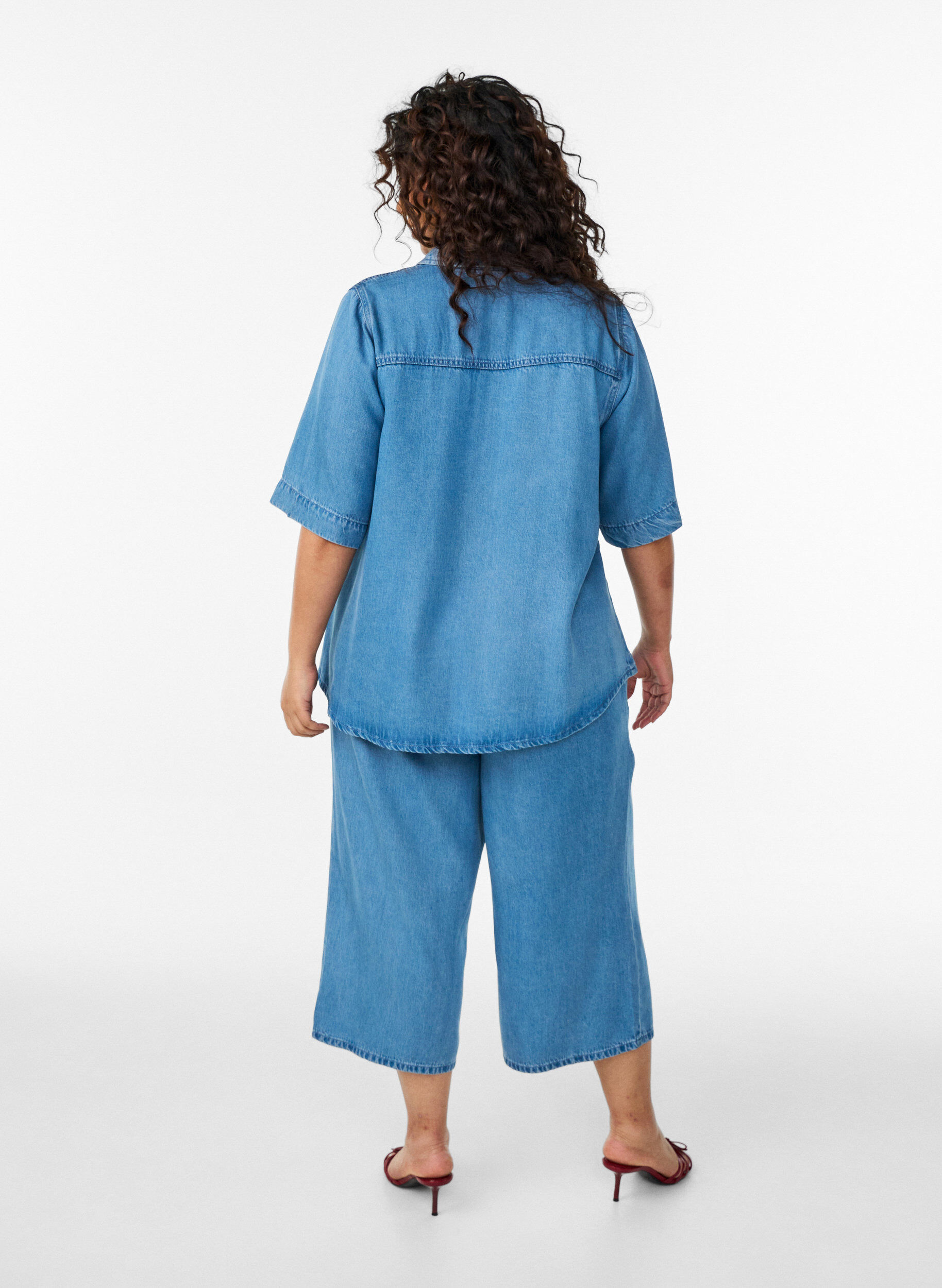 ZizziLyocell culotte broek met wijde pijpen en denimlook, Blauw, Model image number 1