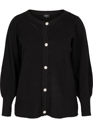 Cardigan en tricot à manches bouffantes, Black, Packshot image number 0