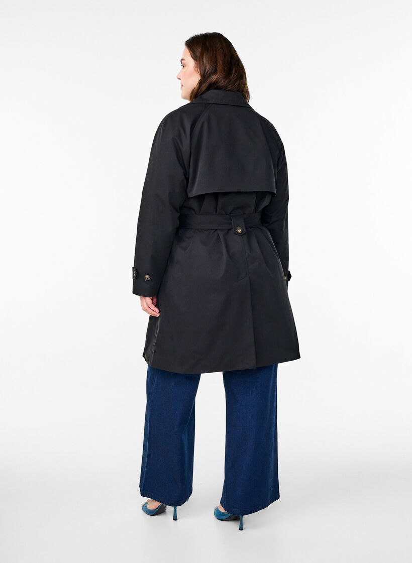 Halflange trenchcoat met ceintuur, Black, Model image number 1