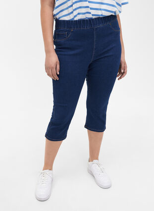  Pantacourts en jean avec ceinture élastique, Dark Blue Denim, Model image number 2