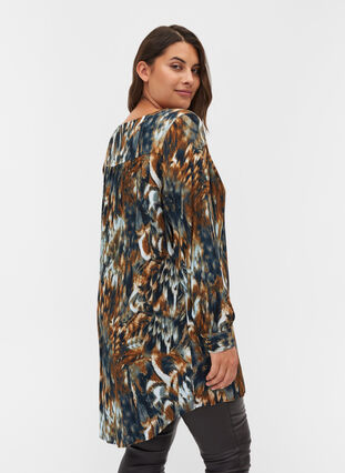 Lange viscose blouse met v-hals en print, Rubber AOP, Model image number 1