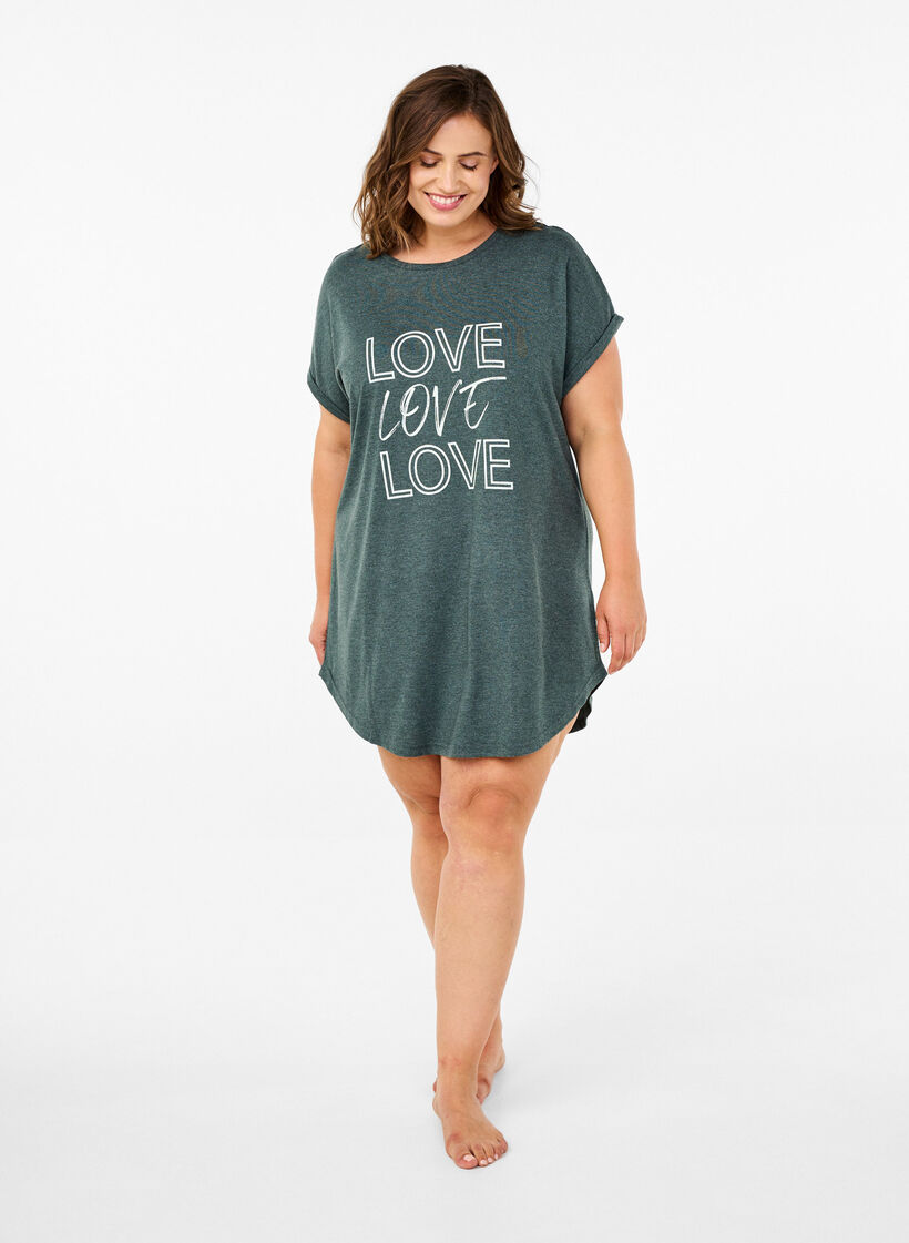 Nachtjapon met korte mouwen en tekstopdruk, , Model image number 1