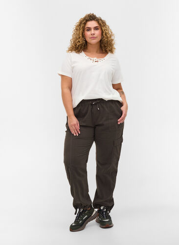 Pantalon ample en coton, Khaki Green, Model image number 0