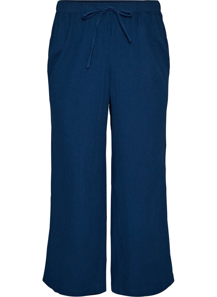 Pantalon de pyjama ample en mousseline de coton, Bleu, Packshot image number 0