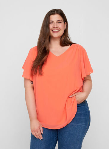 Blouse manches courtes, Living Coral, Model image number 0
