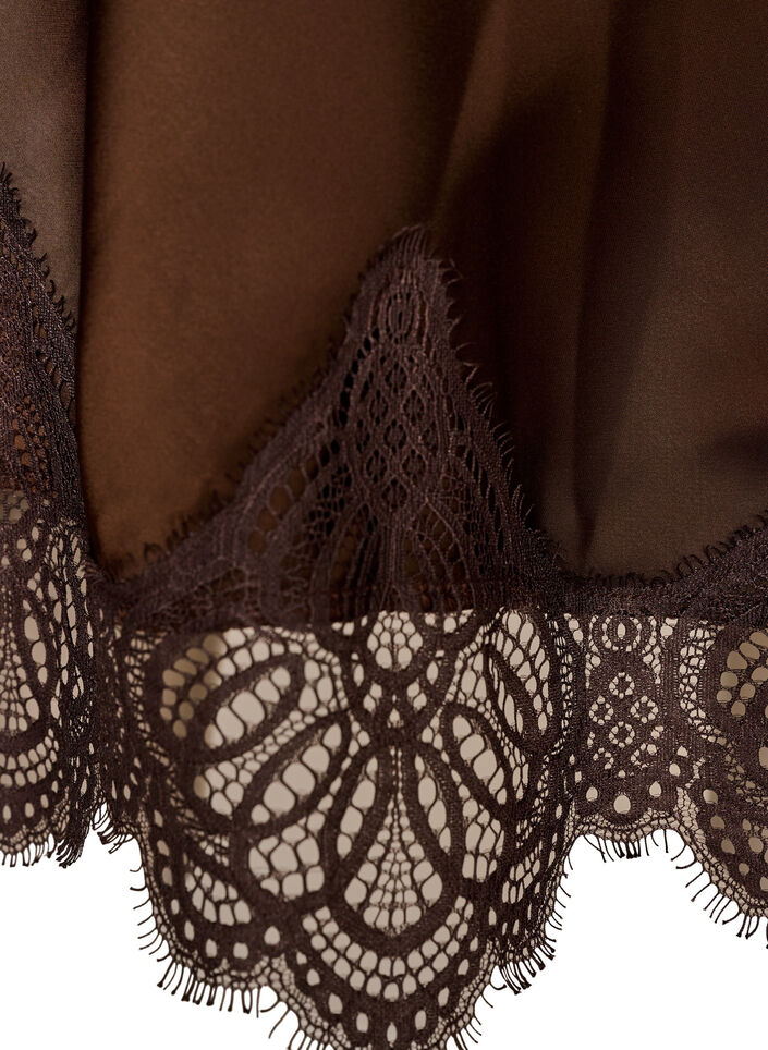 Midi satijnen rok met kanten afwerking, Bruin, Packshot image number 3