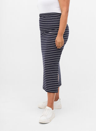 Jupe longue en coton avec fente, Blue Stripe, Model image number 2