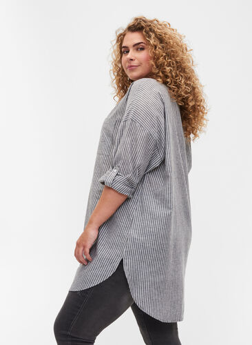 Gestreepte blouse in 100% katoen, Black Stripe, Model image number 1