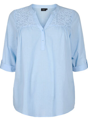Katoenen blouse met kanten details, Chambray Blue, Packshot image number 0