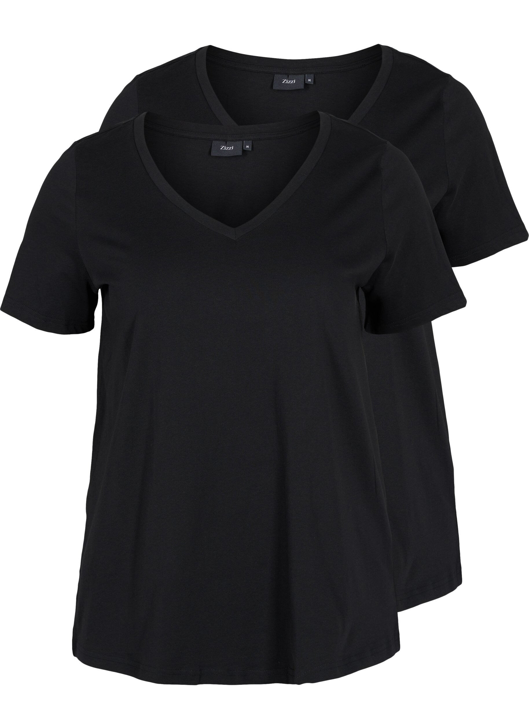 ZizziSet van 2 basic t-shirts in katoen, Black/Black, Packshot image number 0