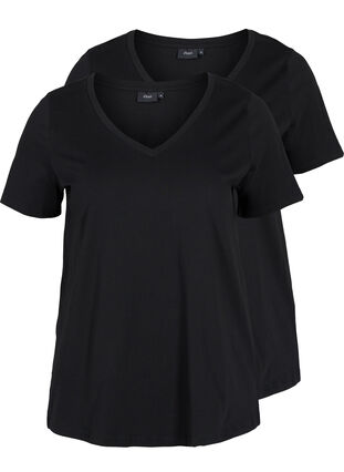 T-shirt basiques 2-pack en coton, Black/Black, Packshot image number 0