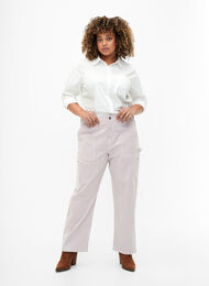 Gestreepte cargo jeans met rechte pasvorm, Rose White Stripe, Model